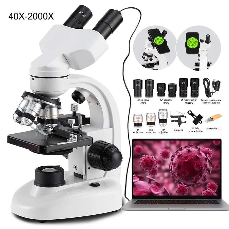 2000X Студенческая образовательная лаборатория медицинские Биологические микроскопы Бинокулярные