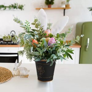 Cubos de Metal con recubrimiento de polvo negro, macetas decorativas apilables con sombra dorada, macetas de diseño redondo para viveros de jardinería domésticos - Product Image 6