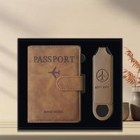 Kit de voyage d'affaires personnalisé: Porte-passeport gravé et ensemble d'étiquettes à bagages-Boîte cadeau de luxe portable pour conférences 250295-A