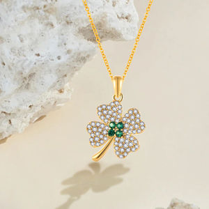 Yilun 925 סטרלינג שרשרת תלתן ארבע עלים 18 קראט מצופה זהב ירוק ואבני cz אבנים מזל תכשיטים קסם לנשים - Product Image 3