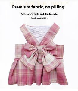 Xadrez Bonito Bow Tie Dog Puppy Princesa Coelho Pet Outfits Vestido Roupas Harness Leash JK Saia Conjunto com Anel para Small Dogs Girl - Product Image 6