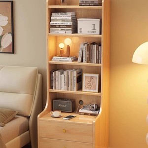 Solid Wood Bedside Table Bookshelf Integrated Multi Layer Storage <b>Shelf</b> Bedroom Nightstand With Drawers Narrow Cabinet - Product Image 4