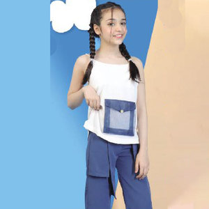 Conjunto de Ropa para Niña al por Mayor, Pantalones y Top Hechos a Medida, Diseño de Cintura Cruzada, Corte Regular, Ligero, Estilo Veraniego, Tallas Infantiles - Product Image 1