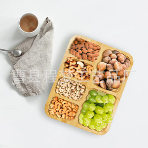 Plateau de service en bambou 6 compartiments, couleur bois naturel, pour collations, fromage, pain, fruits, pâtisseries - Product Image 3