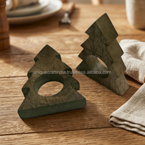 แหวนรองผ้าเช็ดปากไม้รูปต้นคริสต์มาสแบบคลาสสิกที่เป็นมิตรกับสิ่งแวดล้อม |   ที่วางของตกแต่งทำมือสำหรับงานเลี้ยงวันหยุด - Product Image 1