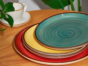 Tối giản muti-màu Vòng sứ Tấm đặt lớn ăn tối tấm cho món salad tráng miệng Gốm phục vụ tấm thiết lập của 4 - Product Image 2
