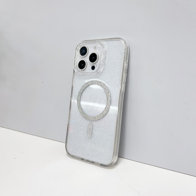 Bling Glitter for Wireless Charge Phone Case for IPhone 16 14 13 12 15 Pro Max Camera Holder Clear Hard Acrylic Magnetic Cover