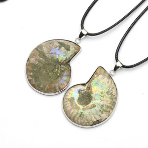 Collier en pierre naturelle d'ammonithe et de fossile, colliers avec pendentifs en pierre de cristal d'escargot véritable pour bijoux de 3CM - Product Image 4