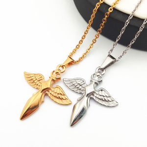 패션 로즈 크로스 목걸이 스테인레스 스틸 날개 크로스 펜던트 PVD 18k 골드 남자 십자가 보석 Ankh 크로스 목걸이 - Product Image 2