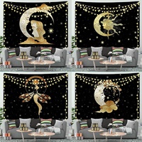 Kreatif halus unik Premium suasana hitam emas bulan seri Dewi kain latar belakang serbaguna Poster selimut permadani
