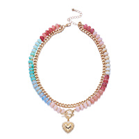 Collier superposé en résine colorée CUMAI, chaîne cubaine plaquée or, pendentif cœur, bijoux bohèmes pour femmes, pour l'été et les fêtes à la plage