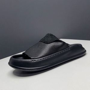 Claquettes pour hommes en EVA à rayures blanches, à bout ouvert, antidérapantes, pour l'intérieur, pantoufles d'été, motif uni, doublure en PU, chaussures décontractées - Product Image 1