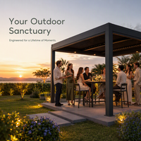 Pergola extérieure moderne en aluminium, pergola motorisée à lames orientables effet bois avec contrôle par application et capteur de pluie RGB