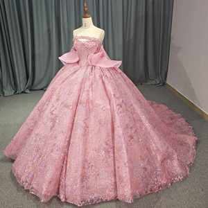 Vestido de Quinceañera de Satén con Apliques de Encaje, Hombros Naturales, Mangas Desmontables, Largo hasta el Suelo, Vestido de Gala para Fiesta de Cumpleaños 1238 - Product Image 2