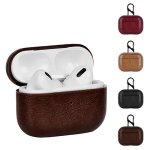 Top Genuine Leather Solid Color Portable Headphone Earphone Cover Airpods Protective case For Airpods pro