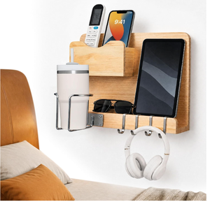 Étagère murale en bois personnalisée pour chevet, étagères flottantes pour lits superposés adolescents (filles et garçons) avec porte-gobelet flexible, organisateur d'accessoires de chambre - Product Image 1