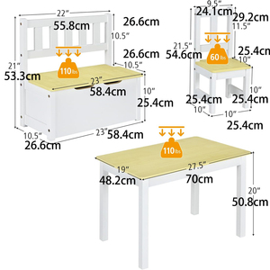 Table d'activités en bois <span class=keywords><strong>2</strong></span> en 1, table d'étude et ensemble de chaises pour enfants avec banc de rangement pour jouets, <span class=keywords><strong>2</strong></span> chaises pour enfants, lecture, arts et artisanat - Product Image 6