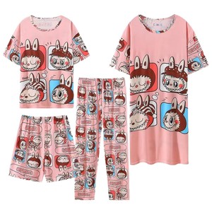 Set da 4 Pezzi <span class=keywords><strong>Pigiama</strong></span> Donna con Maniche Corte, Pantaloni Lunghi, Pantaloncini e Gonna, Design Cartone Animato <span class=keywords><strong>Mickey</strong></span>, Casual, Taglie Grandi, Abbigliamento da Casa - Product Image 5