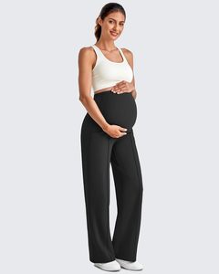 Loose <strong>Maternity</strong> Dress Yoga Pants with Pockets Over the Belly Stretchy Pregnancy Wide Leg Lounge <strong>Trousers</strong> - Product Image 2