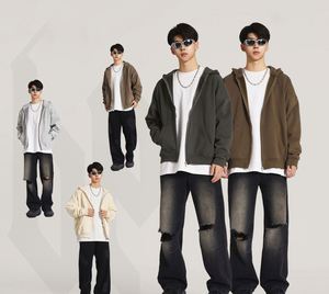 H5417 New Arrivals Custom Heavyweight 420g <b>Fleece</b> <b>Liner</b> Zipper Hoodies Plain Oversized Zip up Hoodies - Product Image 2