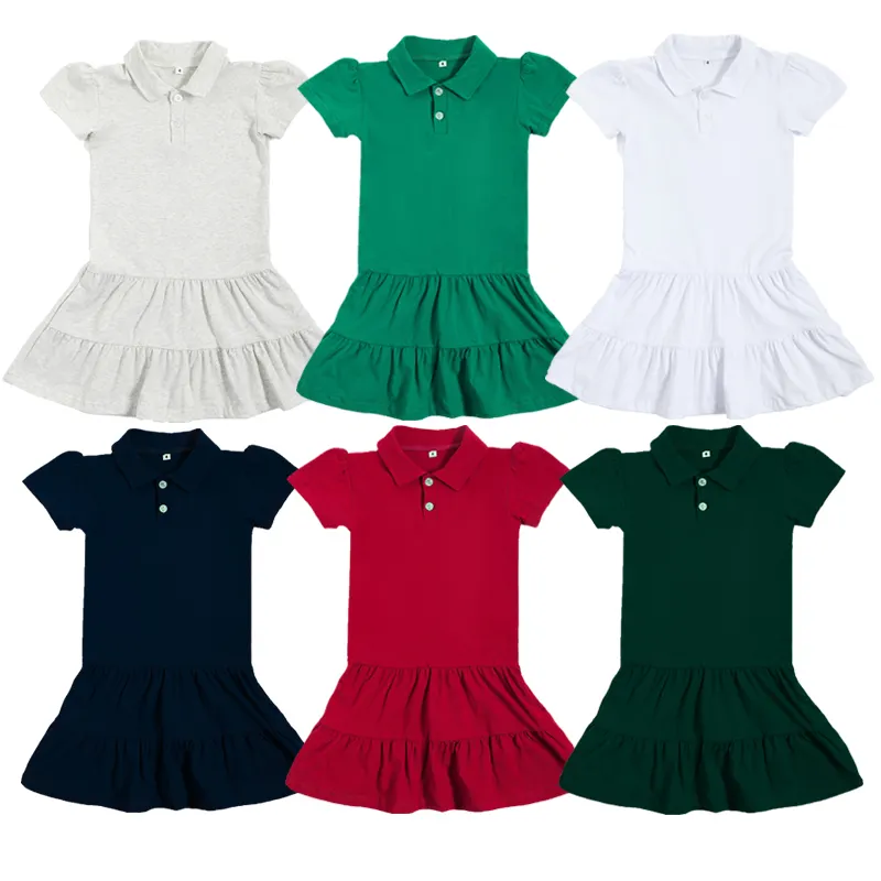 Großhandel Mädchen und Kleinkinder Kurzarm Uniform Rüschen Polo Kleid Kinder Strickkleid