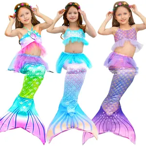 最优惠价格儿童美人鱼角色扮演沐浴尾巴套装，包括万圣节游泳女孩美人鱼服装背心裙