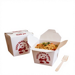 Custom Printed Disposable White Cardboard Packaging for Food Takeout Takeaway Rice Chinese Noodle <b>Packing</b> Paper <b>Box</b> with Handle - Product Image 2