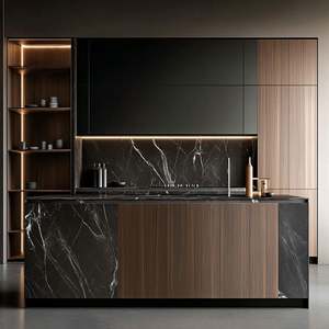 Meubles de cuisine de luxe en chêne scandinave, style minimaliste, écologiques, armoires sur mesure, bar à petit-déjeuner en acier inoxydable pour appartements - Product Image 4