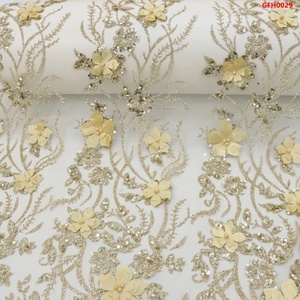 Chất Lượng Cao Sang Trọng Nặng Đính Cườm Ren Vải Tùy Chỉnh Màu Sắc 3D Hoa Thêu Thân Thiện Với Môi Vải Tuyn Long Lanh Sequin Vải Tuyn - Product Image 4