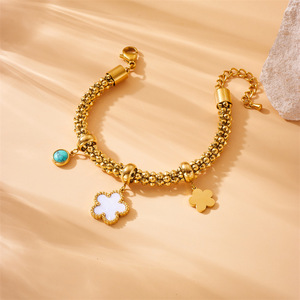 Fashion Charm Bracelet Gold Plated Star Moon Flower Turquoise Pendant Women's Jewelry Gift Accessory - Product Image 2