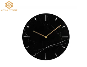 Round Natural Stone <strong>Black</strong> <strong>Marquina</strong> Marble Wall Clock New Design for Living Room - Product Image 1