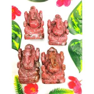 Sculpture artisanale en rhodonite du dieu Ganesh - Idole du dieu Ganesha en cristaux/pierres précieuses - Reiki/Chakra/Thérapie - 3 - Product Image 1