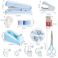 Meilleure vente ensemble de papeterie de bureau bleu agrafeuse transfrontalière à chaud distributeur de ruban ciseaux dissolvant d'agrafes en stock