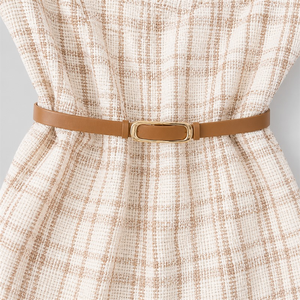 Vestido <span class=keywords><strong>Omen</strong></span> Tweed, Corte A, Cuadros, Sin Mangas, Cuello Barco, con Cinturón, Color Crema Beige, para Fiesta o Cóctel - Product Image 3