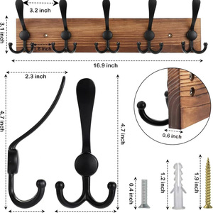 Ganchos de Pared de Madera Color Café, Perchero de 5 Ganchos para Dormitorio, Colgador de Puerta, Fácil Instalación - Product Image 2