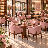 Ensemble de salle à manger Zen Pink pour 4 personnes, base en bois grainé carrée, chaises enveloppées et rembourrées, fabricant personnalisable