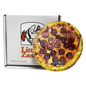 新品到着品質UVプリント臭いプルーフ再利用可能ホログラフィック3.5gダイカットピザ形状マイラーバッグ紙箱付き食品包装 - Product Image 1