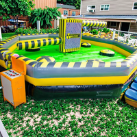 Parcours d'obstacles gonflable avec taureau mécanique et machine à faire tourner, équipement de terrain de jeu pour enfants, jeu de défi familial en PVC pour parc