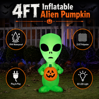 Citrouille extraterrestre gonflable de 1,2 m pour Halloween avec lumières LED et souffleur, décoration extérieure de jardin, étanche IP44