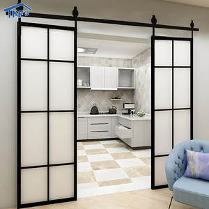 Porte coulissante encastrée en verre et aluminium noir insonorisée pour intérieur, salle de bain, chambre, appartement, style <span class=keywords><strong>grange</strong></span> - Grande Vente - Product Image 3