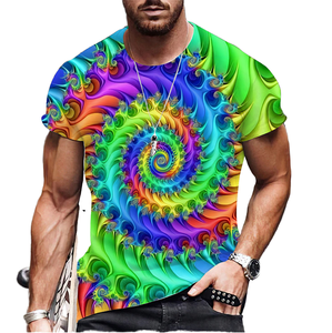 เสื้อยืดฮิปฮอปผู้ชายสีสันสดใส ลายพิมพ์ 3 มิติ ดีไซน์เรียบง่าย ผ้าถัก ไซส์ใหญ่ XXL น้ำหนัก 180 กรัม ความยาวสั้น - Product Image 1