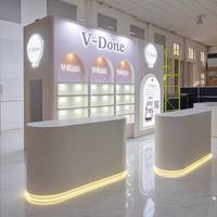 Konter Display Toko Kosmetik Custom dengan Lampu LED, Perlengkapan Toko Ritel Parfum dan Skincare, Meja Resepsionis