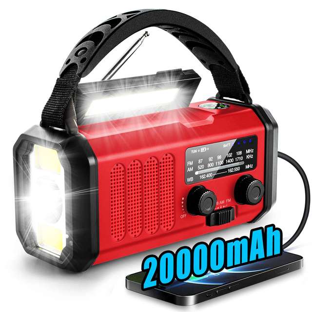 FM AM Solar Rechargeable 20000mAh Emergency Home Radio with Internet Radio Weather Radio Flashlight