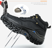 Chaussures de sécurité pour hommes, noires, en cuir imperméable, avec embout en acier élargi anti-écrasement, bottes de sécurité mi-hautes
