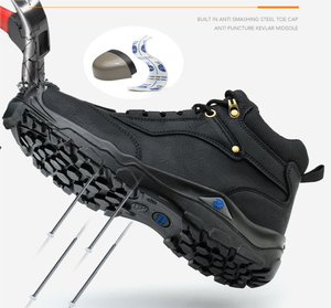 Scarpe Antinfortunistiche da <span class=keywords><strong>Uomo</strong></span> per Edilizia, Nere, Impermeabili, in Pelle, con Punta in Acciaio Allargata, Antiurto, Stivali di Sicurezza a Metà Polpaccio - Product Image 3