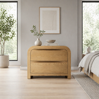 Table de chevet élégante en chêne courbé, table de chevet minimaliste à 2 tiroirs, armoire latérale en bois de style Japandi de luxe pour suite parentale