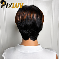 Perruque Courte Pixie en Cheveux Humains à Usage Quotidien, Cheveux Remy, Densité 180%, Perruques Sans Colle avec Frange, Facile à Porter, Perruque Bob de 4 Pouces pour Femmes