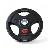 Disque de poids réglable noir en acier à trois trous avec revêtement en caoutchouc, faible bruit, protection du sol, pour haltères de salle de sport à usage commercial