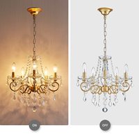 Lustre ovale en verre français pour chambre et salle à manger, 5 têtes LED, en fer doré et cristal, avec télécommande, 220V AC