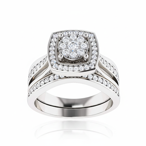 Meilleur prix 10K Or Blanc 1.00TCW Réel Diamant Rond Bague Anniversaire Ensemble Bagues En Diamant Élégantes - Product Image 2